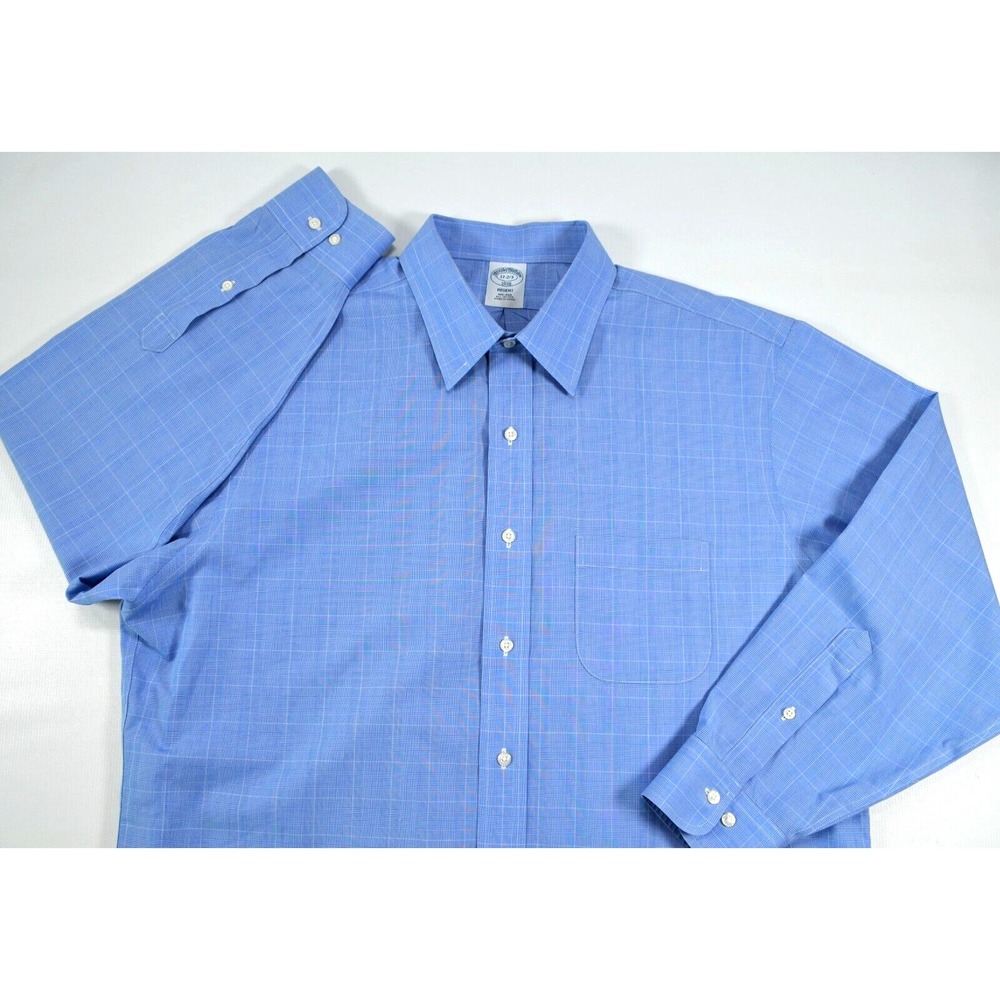Brooks Brothers Regent Shirt Men's 17 -2/3 Blue Plaid Long Sleeve Button‎ Front